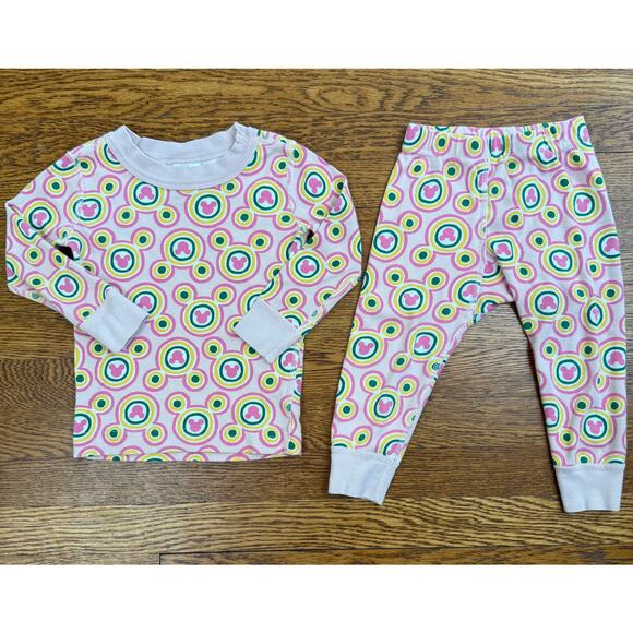 Hanna Andersson Girls' Pink Mickey Long John Pajamas Size 2 - Picture 1 of 6